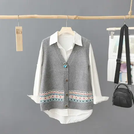 文艺范V领无袖针织开衫马甲女秋季2024年新款外套毛衣坎肩背心女图片