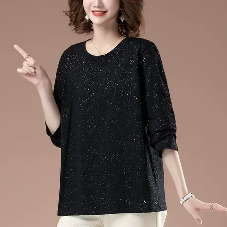 全棉长袖t恤女春秋加肥加大码女装体恤宽松洋气百搭显瘦打底衫女图片