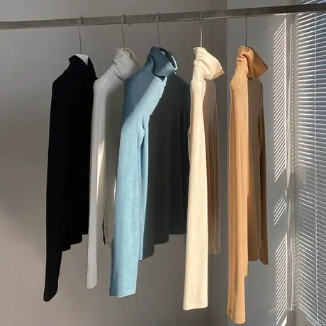 秋冬德绒高领打底衫发热修身洋气2021新款小众内搭大码上衣ins潮商品大图