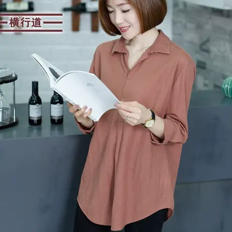 2025新款春装休闲衬衫七分袖大码女装纯色中袖衬衣女宽松上衣外穿商品大图