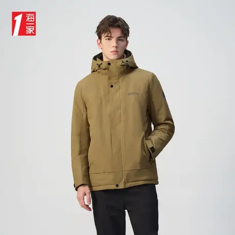 海一家连帽休闲保暖外套冬季简约字母印花鹅绒青年男士羽绒服图片