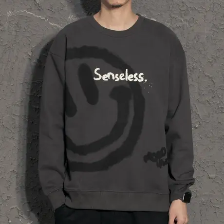 纯棉笑脸印花潮流男士卫衣秋冬款加绒秋装上衣外套潮牌ins商品大图