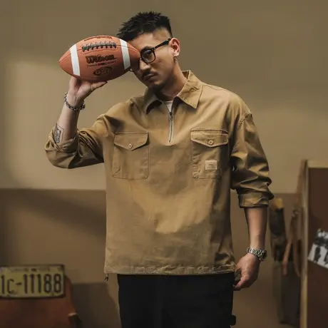 长袖polo衫时尚百搭男款POLO衫休闲男士宽松日系衬衫复古时尚男装商品大图