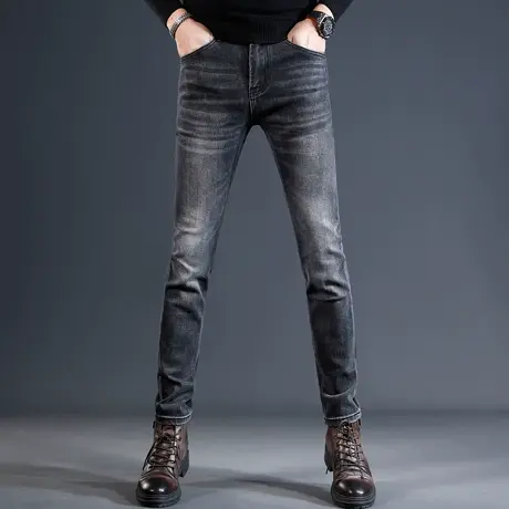 牛仔裤秋冬款男2023新款爆款修身小脚深灰色高端弹力男士长裤子厚商品大图