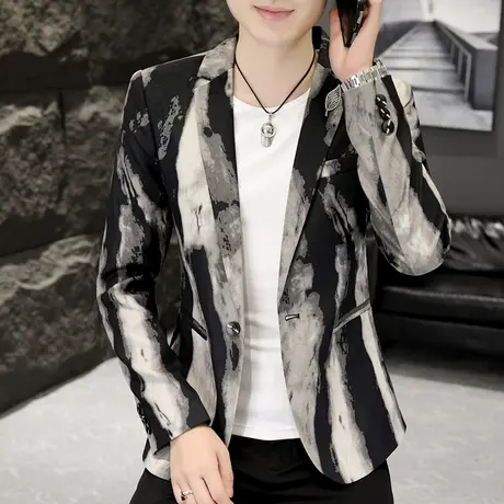 秋季水墨画帅气小西装男士潮流设计高级感西服外套夜场发型师男装图片