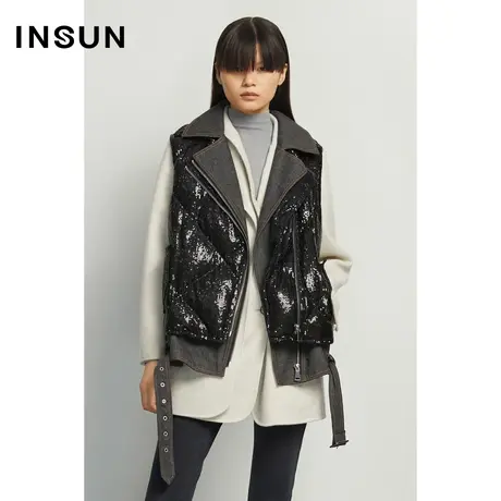 INSUN恩裳2021冬季时尚潮流层次感设计经典翻领羽绒服女商品大图