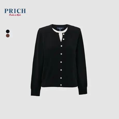【100%绵羊毛】PRICH冬新款假两件叠穿微宽松直身撞色针织衫女商品大图