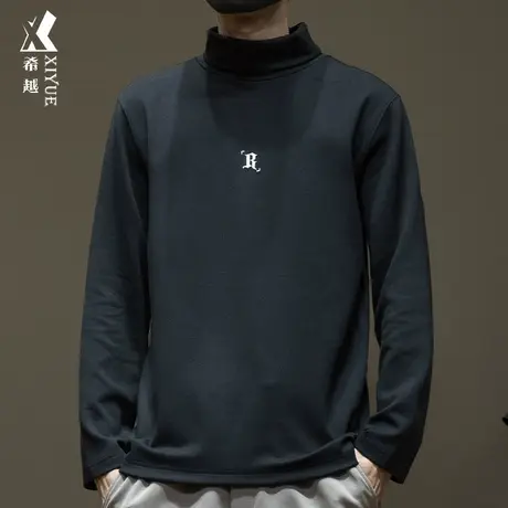 德绒半高领长袖T恤男秋冬季日系百搭宽松大码男士保暖打底衫上衣商品大图