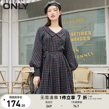 ONLY奥莱夏季复古格子收腰中长款设计感潮流连衣裙女图片