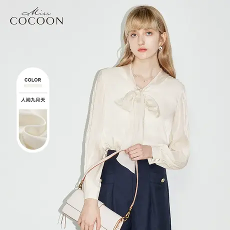 missCOCOON女士白衬衫2023新款春秋蝴蝶结设计感小众别致上衣商品大图