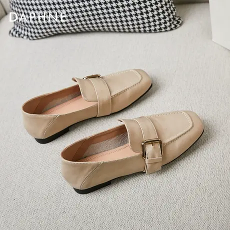 达芙妮软皮不磨脚的单鞋女夏季平底百搭软底方头平跟超软舒适春夏图片