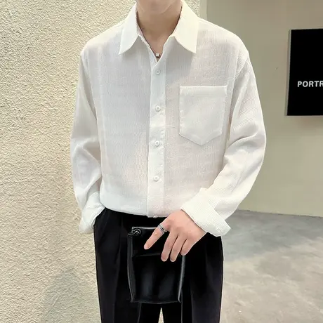 春秋季长袖衬衫男垂感个性休闲纯色衬衣高级感内搭痞帅寸衫上衣潮商品大图