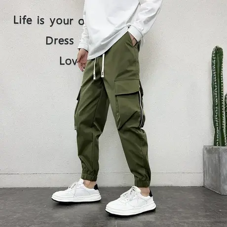 秋季宽松潮牌工装裤百搭痞帅休闲裤小脚复古美式大口袋九分束脚裤商品大图