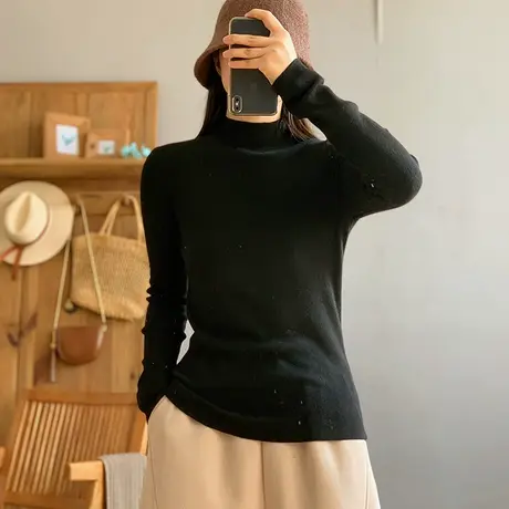 dza 复古羔羊绒半高领针织衫女秋冬内搭打底毛衣宽松套头休闲上衣图片
