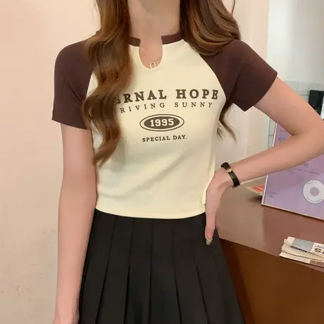 唐狮2023新款插肩袖短袖T恤女夏季收腰又甜又辣上衣女洋气小衫1.3商品大图