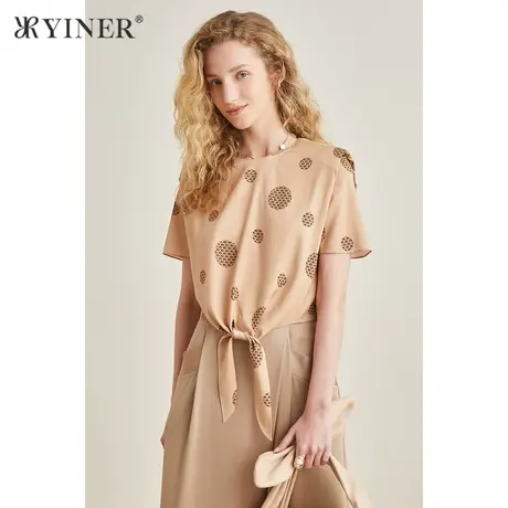YINER音儿女装夏季真丝桑蚕丝短袖衬衫商品大图