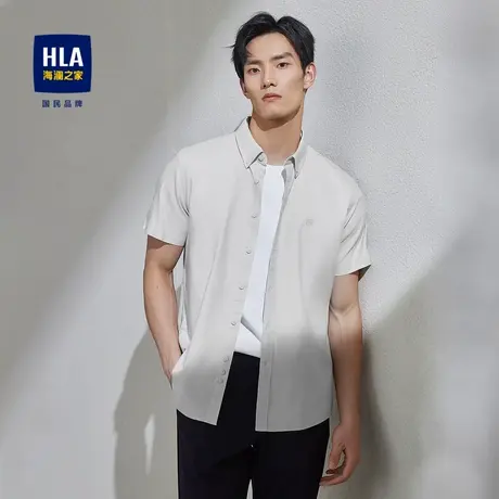 HLA/海澜之家纯棉短袖休闲衬衫2024春夏新款牛津纺扣领尖领衬衣男商品大图