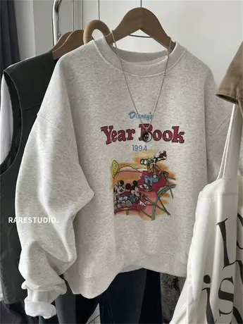 韩国春新款高飞米奇卡通印花减龄休闲宽松小个子圆领卫衣洋气韩系图片