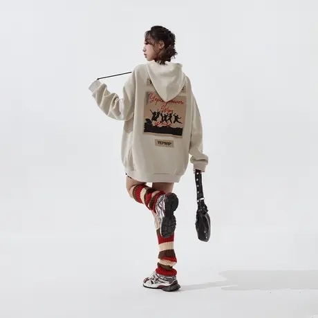 【好物体验专享】贴布绣连帽卫衣女春秋潮牌设计感宽松情侣外套商品大图