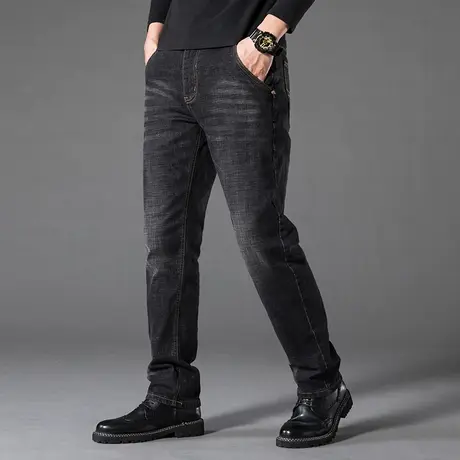 弹力牛仔裤男宽松直筒中高腰深裆春季新款加肥加大码胖长裤防盗款商品大图