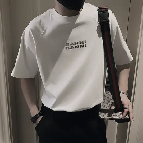 夏季重磅字母简约T恤男潮牌个性内搭半袖高级感ins网红体恤半截袖商品大图