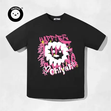 Ohlyah设计师原创卡通品牌手绘涂鸦印花潮牌重磅短袖T恤男女半袖图片