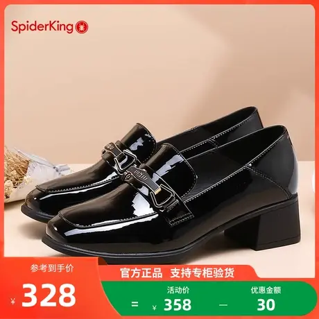 蜘蛛王女鞋2024秋季新款粗跟女士小皮鞋英伦风漆皮高跟休闲女单鞋商品大图