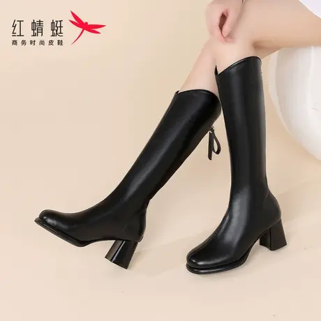 红蜻蜓高跟显瘦靴子女长筒靴2023新款高筒骑士靴瘦瘦皮靴长靴冬季图片