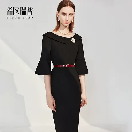 希区高端赫本风连衣裙春季2023年新款女法式喇叭袖别致设计感裙子图片