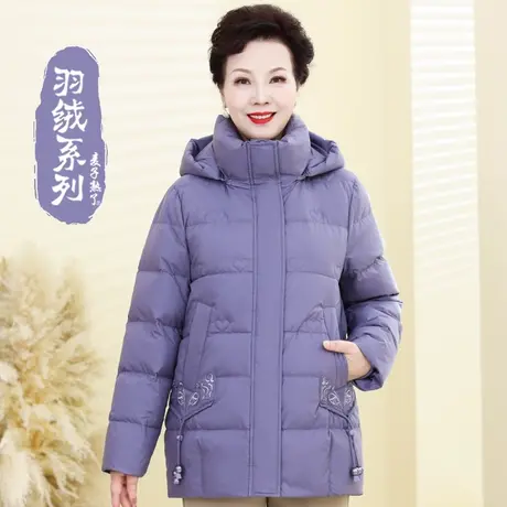 妈妈装秋冬羽绒服2022新款洋气阔太太保暖连帽棉服上衣中老年女装图片