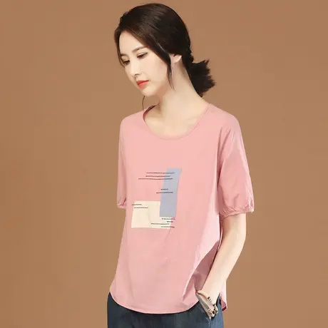 韩潮袭人圆领印花短袖T恤女2023夏季新款休闲百搭体恤上衣设计感商品大图