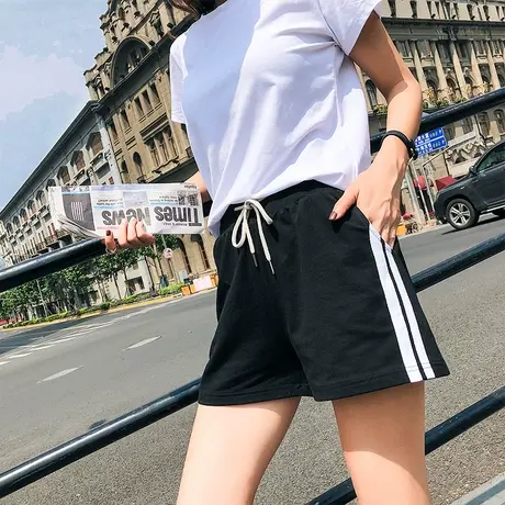 学生热裤阔腿运动短裤女夏宽松2022新款休闲跑步裤子侧边条纹夏季商品大图