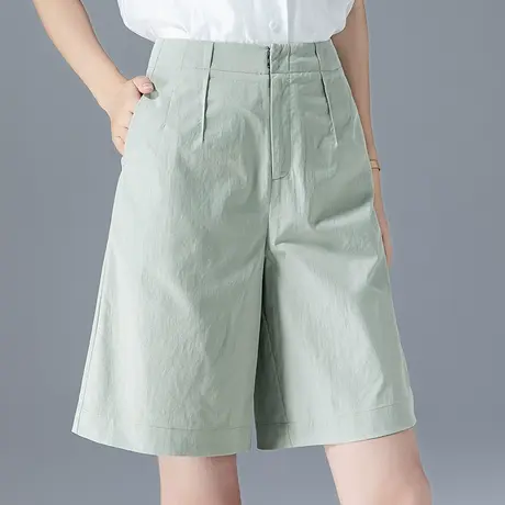 高腰a字西装短裤女夏季薄款大码五分裤女夏阔腿中裤休闲冰丝5分裤商品大图