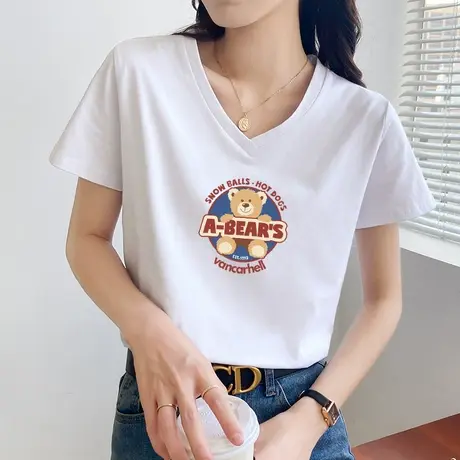 短袖t恤女纯棉夏装2022年新款圆领上衣百搭半袖小清新宽松韩版潮商品大图