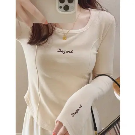 双面德绒打底衫女秋冬内搭修身显瘦加绒加厚正肩辣妹长袖t恤上衣图片