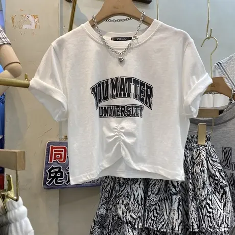 短袖t恤女2021夏季新款韩版ins潮时尚甜美设计感宽松百搭短款上衣商品大图