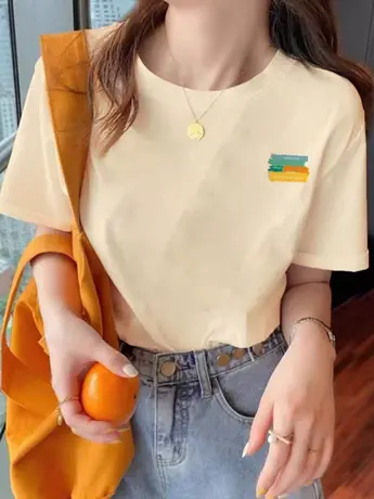 女士仿棉短袖t恤2023新款夏季韩版宽松显瘦冷淡系独特别致上衣潮商品大图