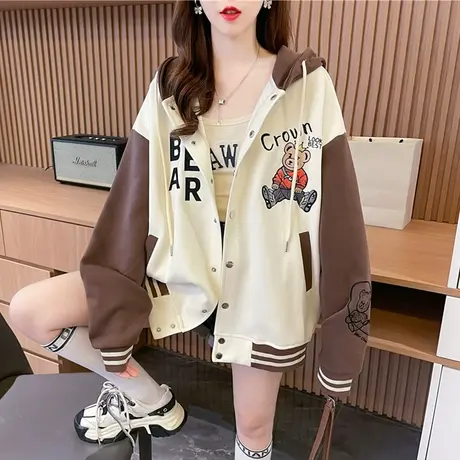 早秋装外套女2023新款春秋季韩版宽松薄款初秋撞色棒球服开衫卫衣商品大图