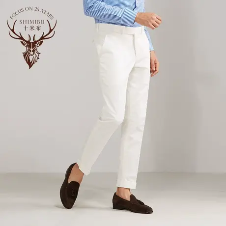 十米布新款白色纹理西裤男商务休闲西装裤裤脚卷边个性简约裤子图片
