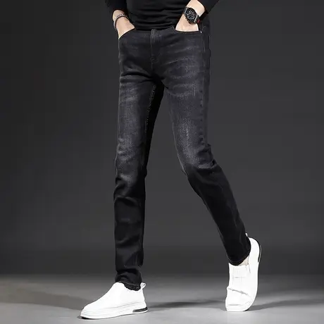 香港秋季牛仔裤男修身小脚韩版弹力高端轻奢百搭休闲长裤春秋黑色商品大图