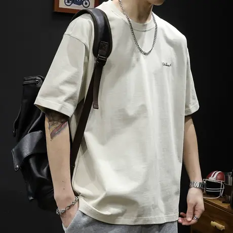 重磅短袖t恤男士夏季潮牌男装2023新款宽松大码加肥加大纯棉体恤商品大图