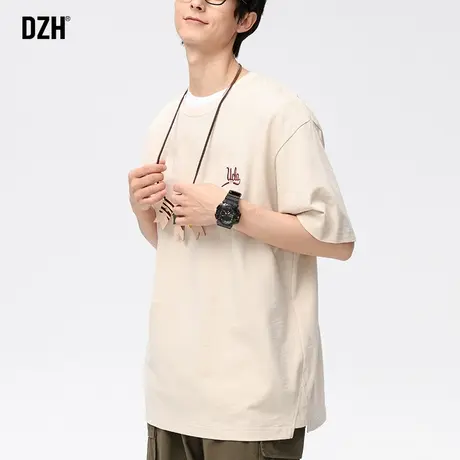 男士300g重磅t恤男短袖纯棉刺绣宽松纯色上衣日系休闲圆领打底衫商品大图