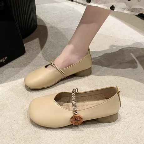 软皮舒适玛丽珍单鞋女2023秋季新款晚晚风温柔低跟休闲复古豆豆鞋商品大图