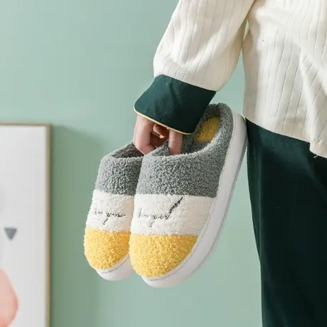 棉拖鞋女高跟厚底秋冬季可爱毛绒保暖情侣室内拖鞋冬月子外穿防滑商品大图