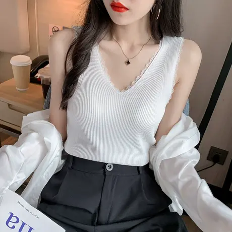 白色针织吊带背心女夏外穿潮ins无袖上衣打底内搭设计感网红日系商品大图