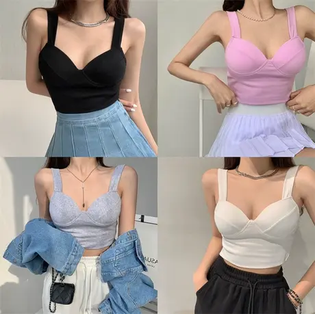 夏季无袖打底衫女装内搭修身白色纯棉带胸垫吊带小背心内衣上衣服商品大图