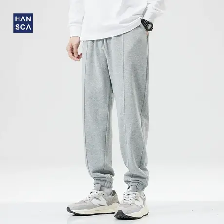 hansca灰色卫裤男秋冬款潮牌重磅美式宽松束脚运动大码休闲长裤子图片