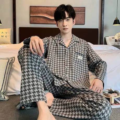 睡衣男2023秋纯棉长袖春秋款男士家居服春秋男式套装秋装新款男款图片