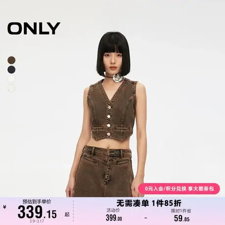 ONLY奥莱夏季时尚设计感无袖短款开衫牛仔马甲女图片