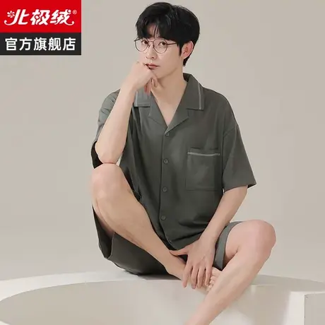 莫代尔男士睡衣男夏季宽松凉感冰丝可外穿简约夏天家居服两件套装商品大图